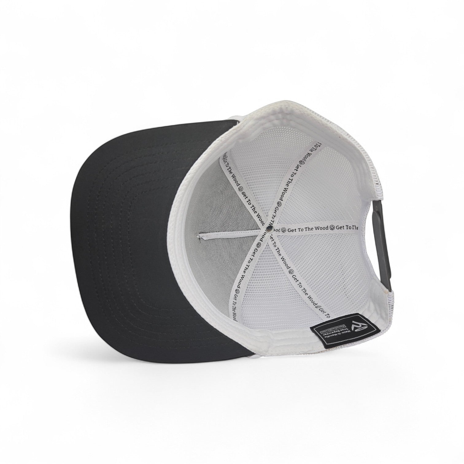 Haze N Handle black and gray trucker cap with rope detail on brim and mesh back.