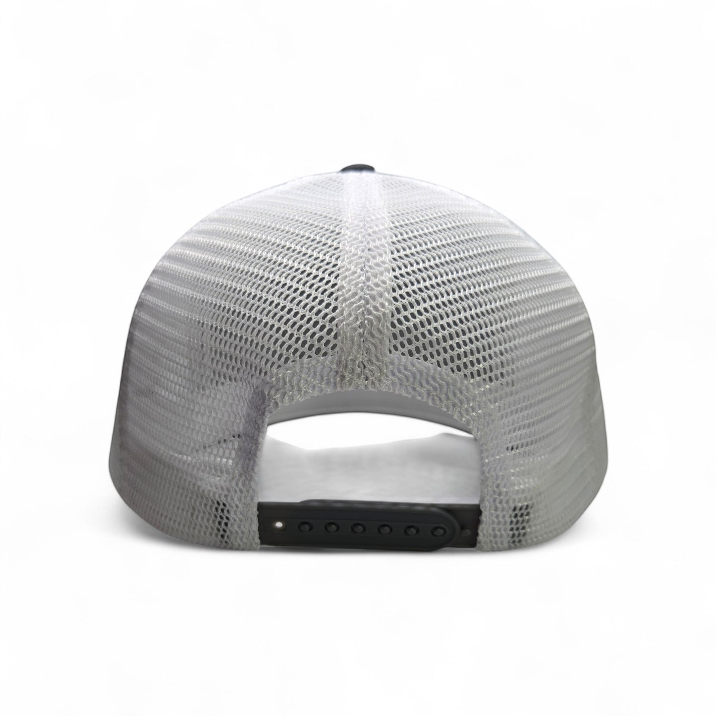 Haze N Handle black and gray trucker cap with mesh back and adjustable snap closure.